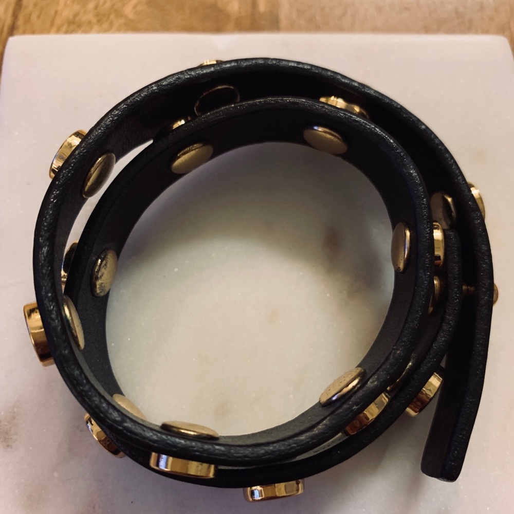 Tory Burch Double Wrap Black Logo Stud Bracelet - Picture 2 of 4